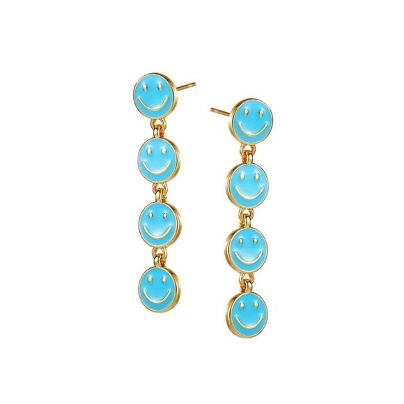 Pink Smiley Face Dangle Earrings, Colorful Enamel Smiley Face Earrings, Happy Fa - Picture 2 of 7